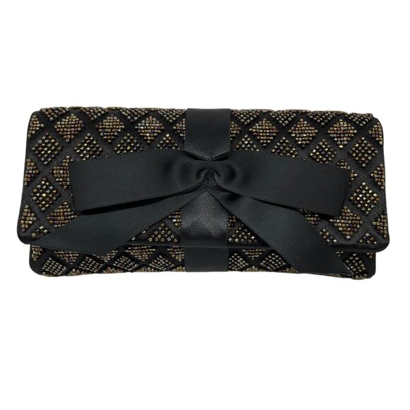 Chanel 2005-2006 Black Beaded Ribbon Bow Satin Clutch Handbag - Picture 1 of 13
